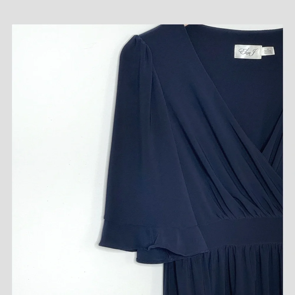 Eliza J Faux Wrap Dress Flutter Sleeve Elastic Waist V-Neck Surplice Bodice 10